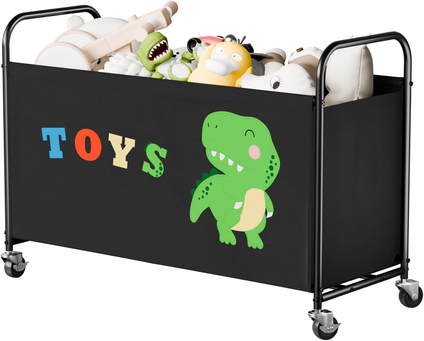 GRANNY SAYS Toy Chest with Wheels, 135L Extra Large Toy Storage Organiser, Metal Toybox Dinosaur, Toys Storage Box for Kids, Baby Toy Bin for Children Nursery Play Room Organizing Plush Toys, Black