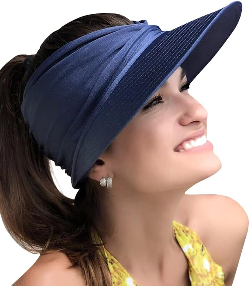 BIGTEDDY Camel Women'S Visor Hat Swimming Cap Beach Pony Tail Sun Wide Brim Summer Sport - Black image number 5