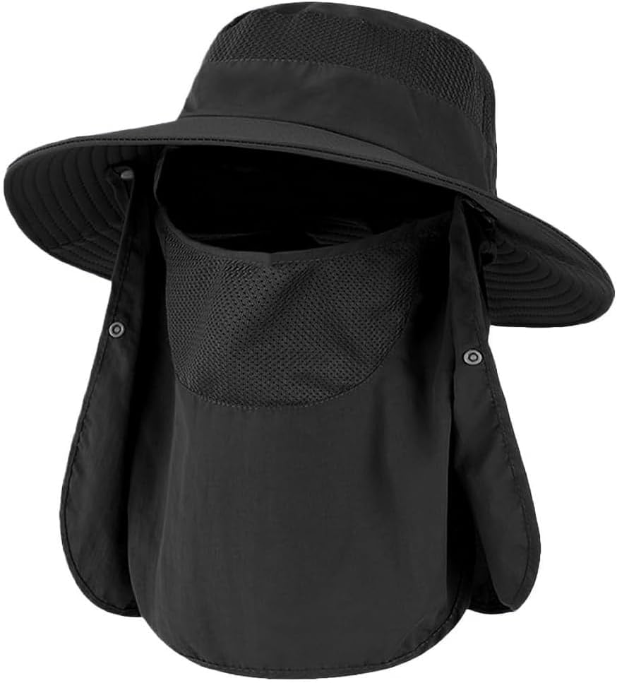 H HOME-MART UPF50+ Sun Hat Wide Brim Fishing Hat with Removable Neck Flap & Face Cover for Men & Women, UV Sun Protection Sun Hat for Outdoor