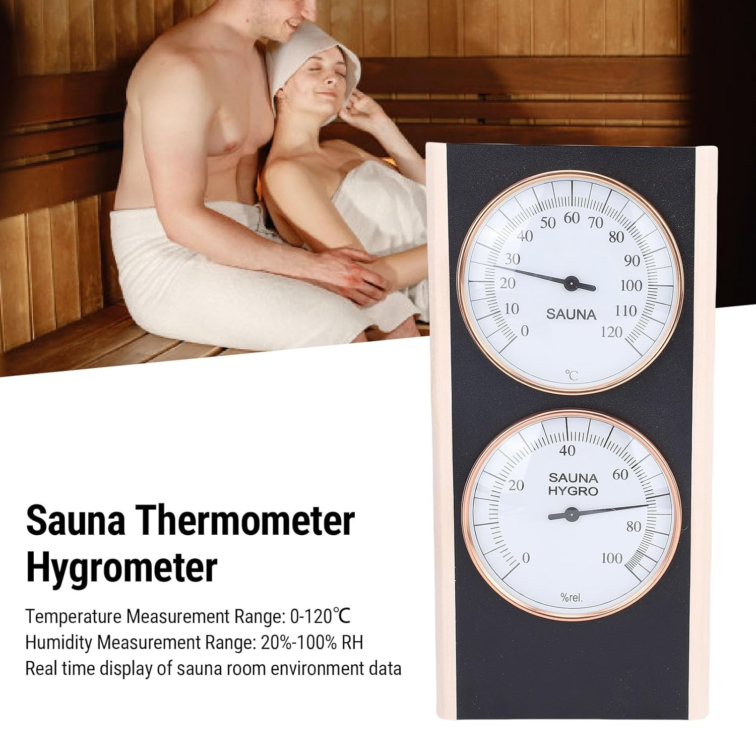 Generic Sauna Thermometer and Hygrometer, 2 in 1 Wooden Celsius Sauna Thermometer Sauna Temperature Sauna Celsius Thermometer for Spa Shower Sauna Room image number 6