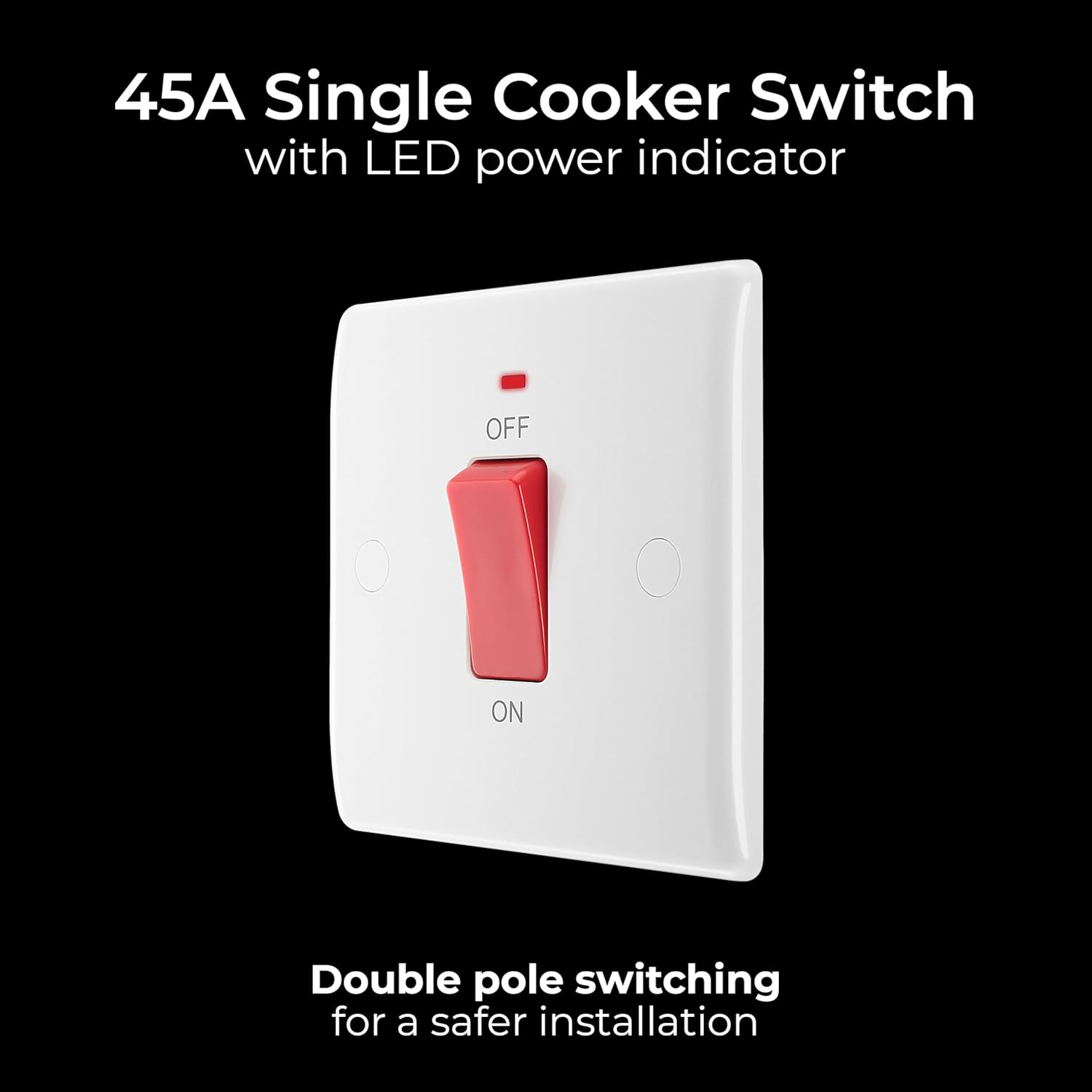 BG Electrical Cooker Control Switch Unit with LED Power Indicator, Single Plate, Double Pole, round Edge, Nexus 800 Series, White Moulded, 45A, 874 image number 3