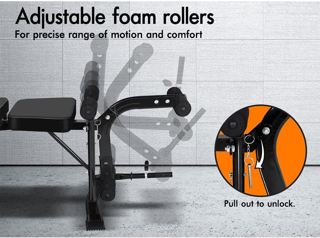 BLACK LORD Foldable Weight Bench Press with Butterfly Arm and Adjustable Barbell Rack, FID Bench with Biceps Bar, Multi-Station Home Gym Fitness Equipment for Strength Training, Max 250Kg, All Black image number 5