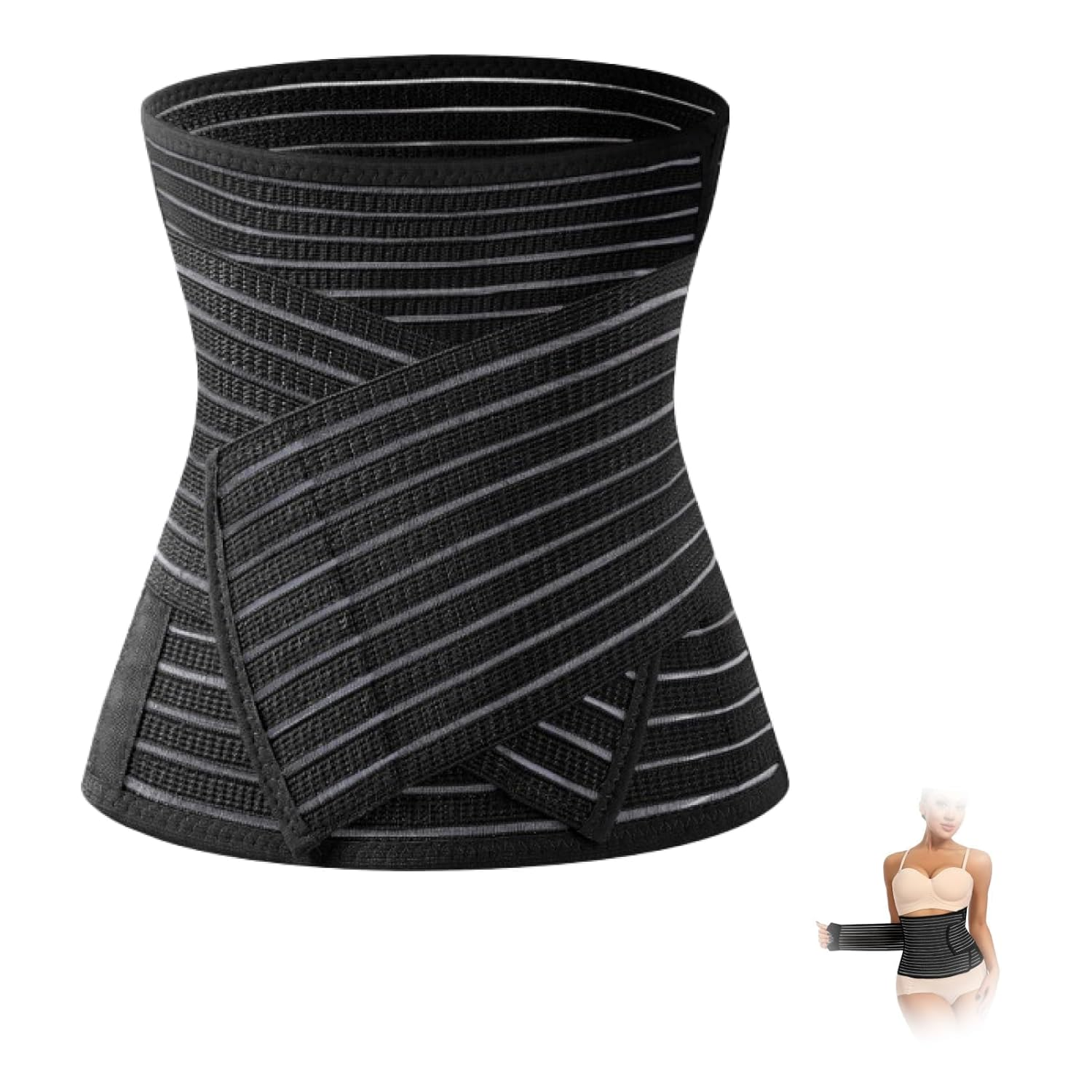 Medical Postpartum Belly Band C Section Recovery Abdominal Binder, Adjustable Waist Pelvis Girdle for Diastasis Recti and Back Pain Relief, Post Surgery Support Black,General image number 1