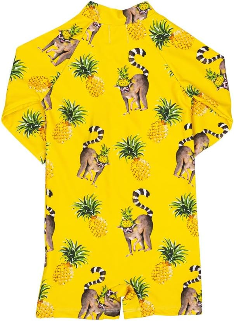 Cheeky Chickadee Pineapple Lemurs Unisex Long Sleeve Zip Swimmers |3-6M Yellow image number 1