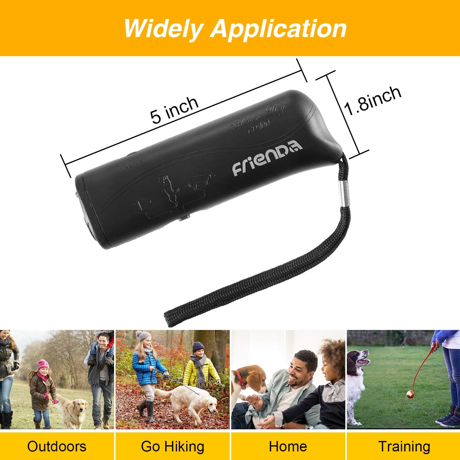 Frienda LED Ultrasonic Dog Repeller and Trainer Device 3 in 1 anti Barking Stop Bark Handheld Dog Training Device (Black) - Yellow image number 6