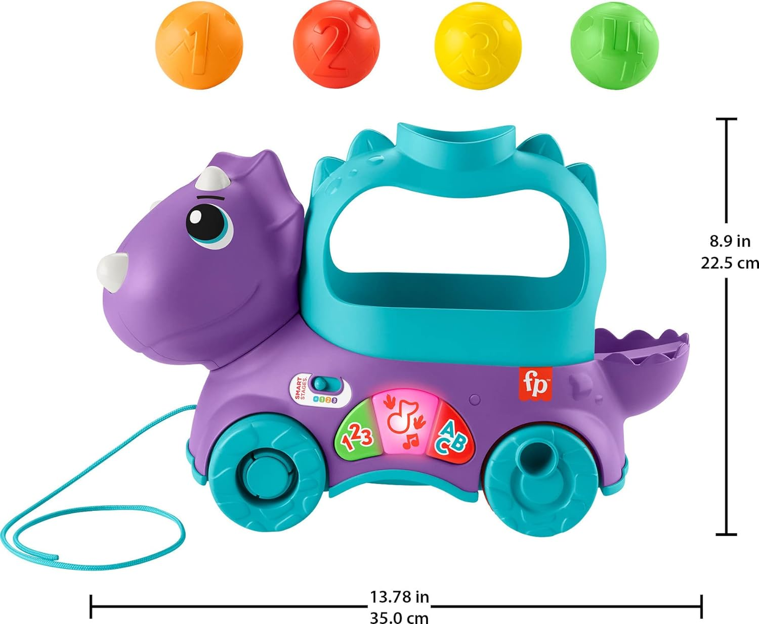 Fisher-Price Toddler Learning Toy Poppin&rsquo; Triceratops Dinosaur Pull-Along Ball Popper with Smart Stages for Ages 1+ Years