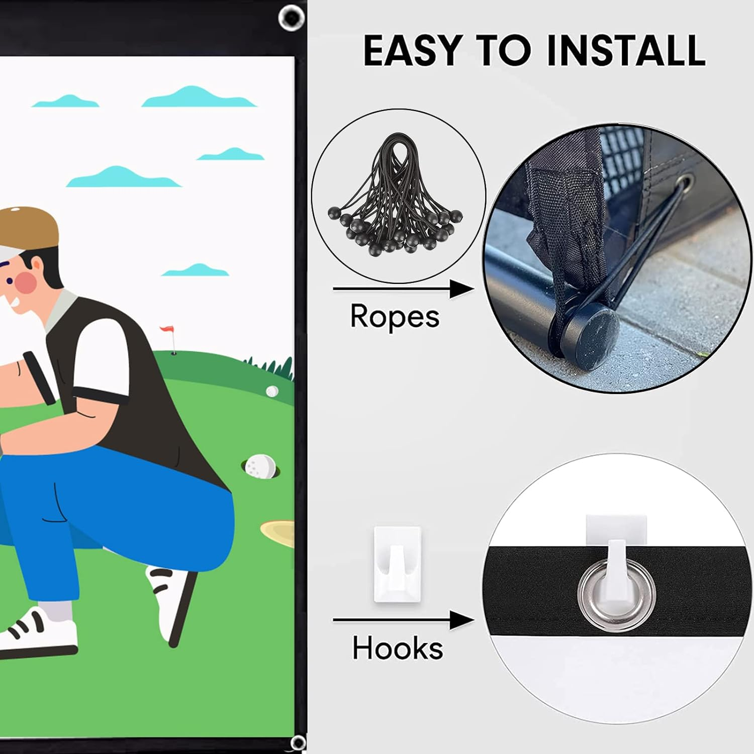 Obokidlyamor Golf Simulator Impact Screens Installed on Golf Hitting Net Frame- Sim Ball Simulator Impact Display Projection Screen with 10Pcs Grommet Ropes for Outdoor/Indoor/Home