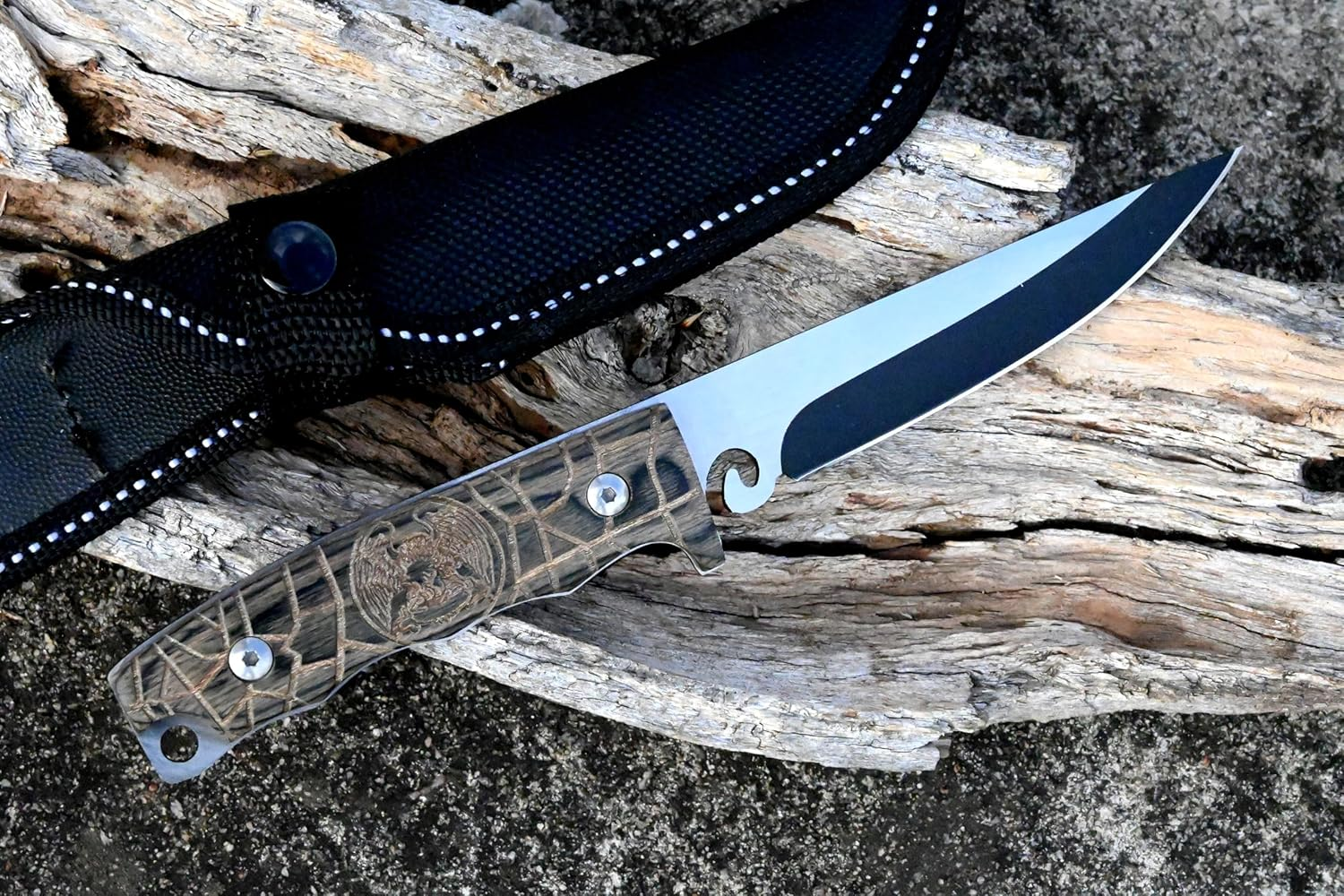 Skinning Knife - D2 Steel Fixed Blade Knife with Sheath - Outdoor Full Tang Knife - Camping Knife - Camp Knife image number 3