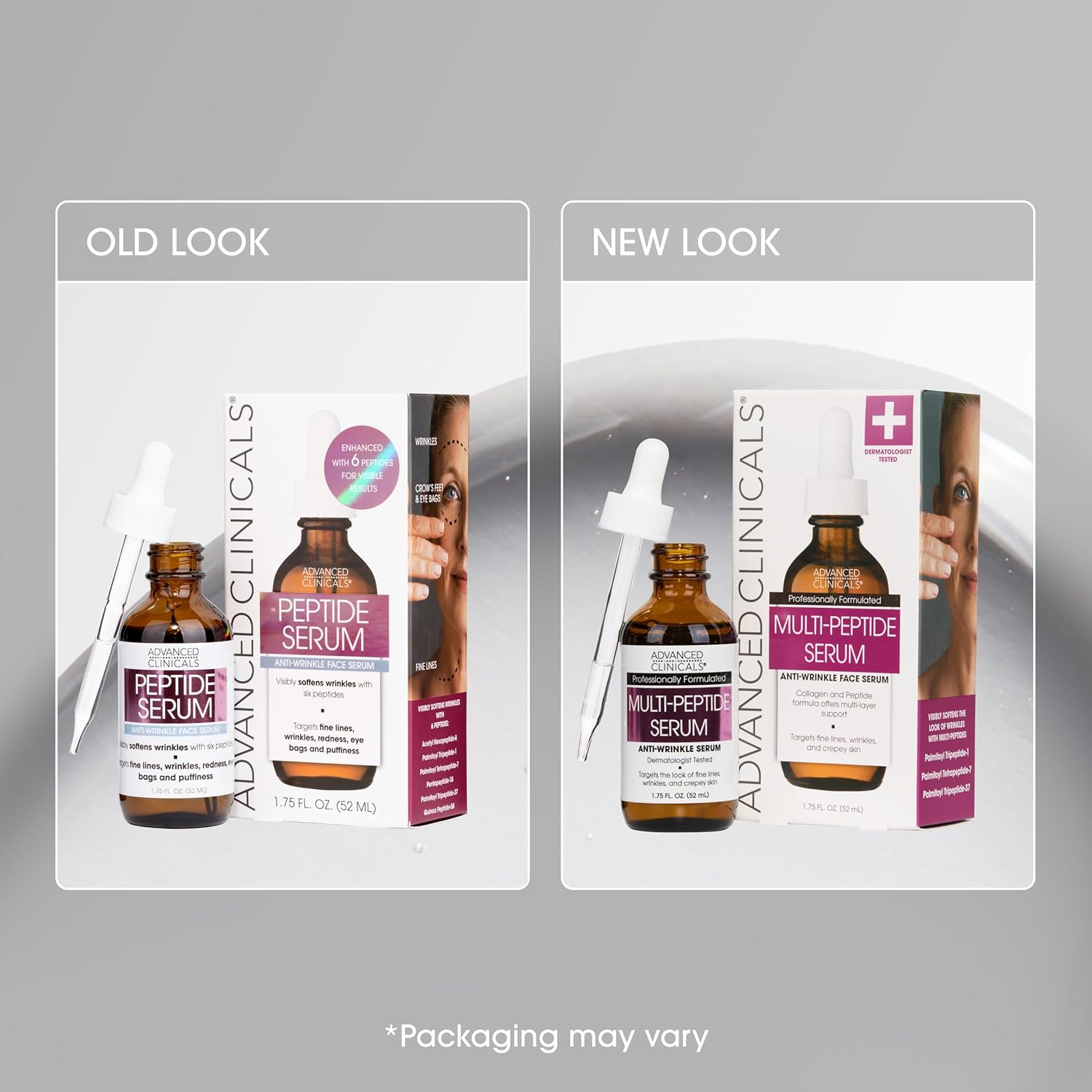 Advanced Clinicals Multi Peptides Serum for Face | Visible anti Aging Hydrating Collagen Peptide Facial Serum with Vitamin E Helps Improve Look of Wrinkles, Puffiness, & Uneven Skin Tone, 1.75 Fl Oz - Puffy Eye Correcting Serum image number 4