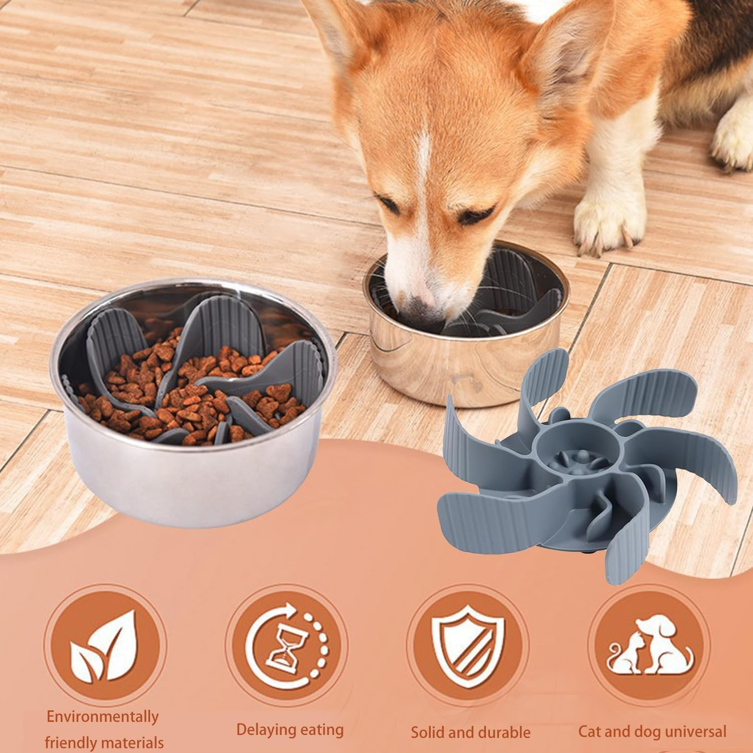 Roczential Slow Feeder Dog Bowl Insert, Flower Shaped Slow Feeder Insert with Strong Suction Cup, Suitable for Medium and Large Dogs, Slows down Eating Speed image number 2