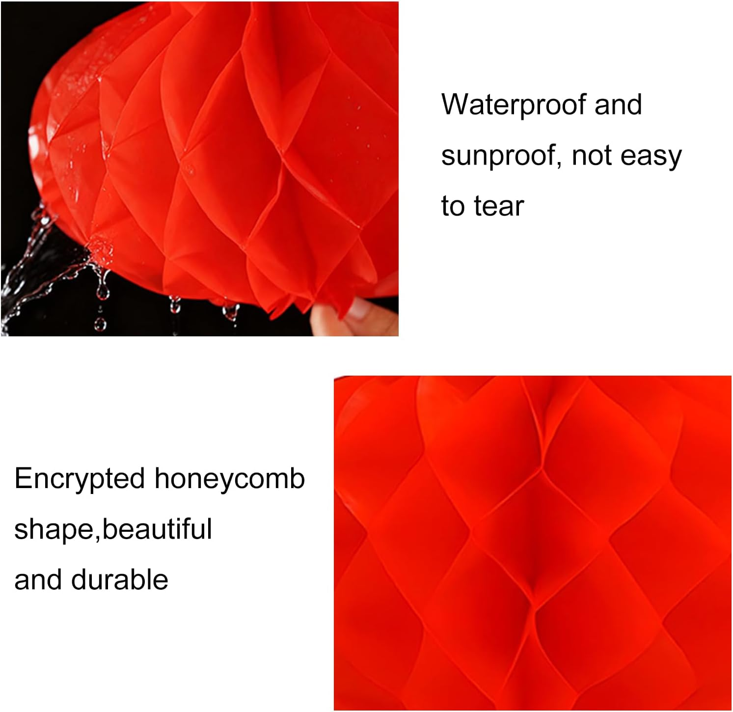 Chinese Lanterns, Plastic Paper Lantern, Red Hanging Lanterns, Red Lanterns, Red Paper Lanterns, Foldable Waterproof for Chinese Spring Festival Festive Decoration, Pack of 15 image number 5