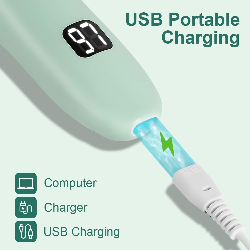 HOTUT Baby Hair Clipper, Waterproof Rechargeable Cordless Hair Trimmer with LCD Display, 2 Guide Combs, Quiet Kids Hair Clipper, Hair Trimmer for Baby (Green)