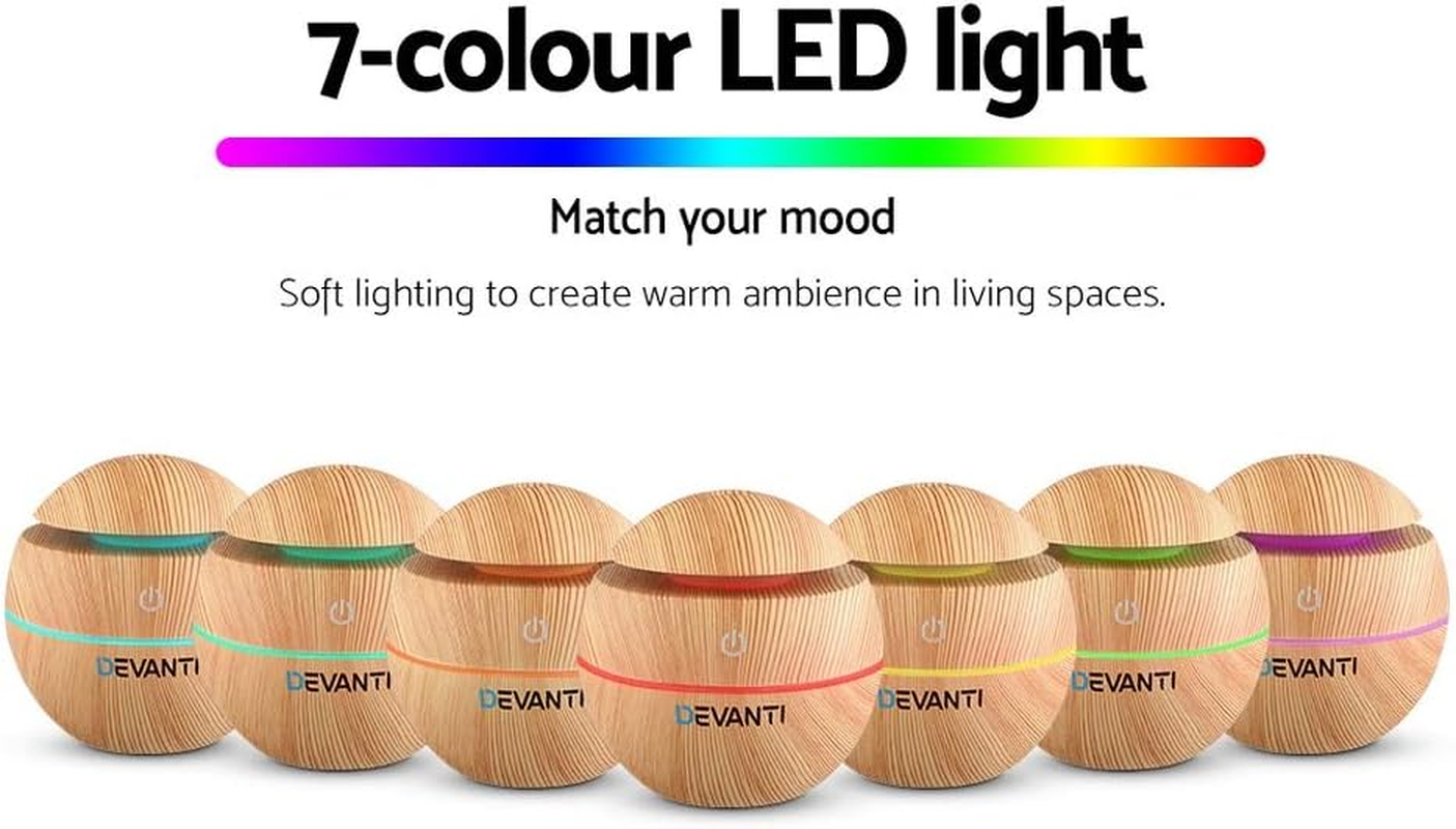 Devanti Aroma Diffuser, 130Ml Wood Grain Air Humidifier Purifier Essential Oils Car Freshener Vaporizer Aromatherapy Diffusers Scent Booster Home Office Bedroom Humidifiers Steam, 7 Led Light image number 5