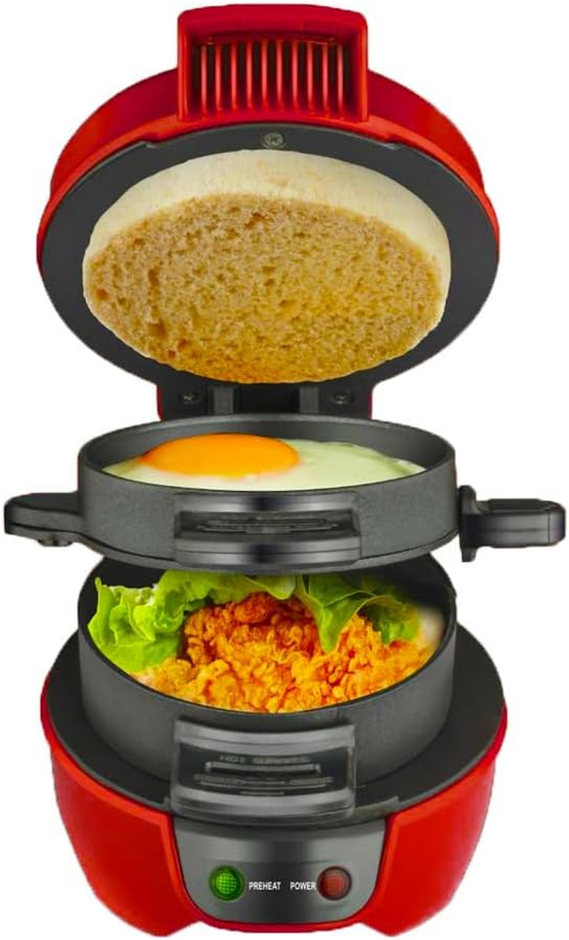 Breakfast Sandwich Maker with Egg Cooker Ring Easy Clean Non Stick Burger Sandwich Omelette Toaster Maker 600W Portable Stainl Steel Hamburger Pr for Pancakes/Cookies/Burgers image number 4