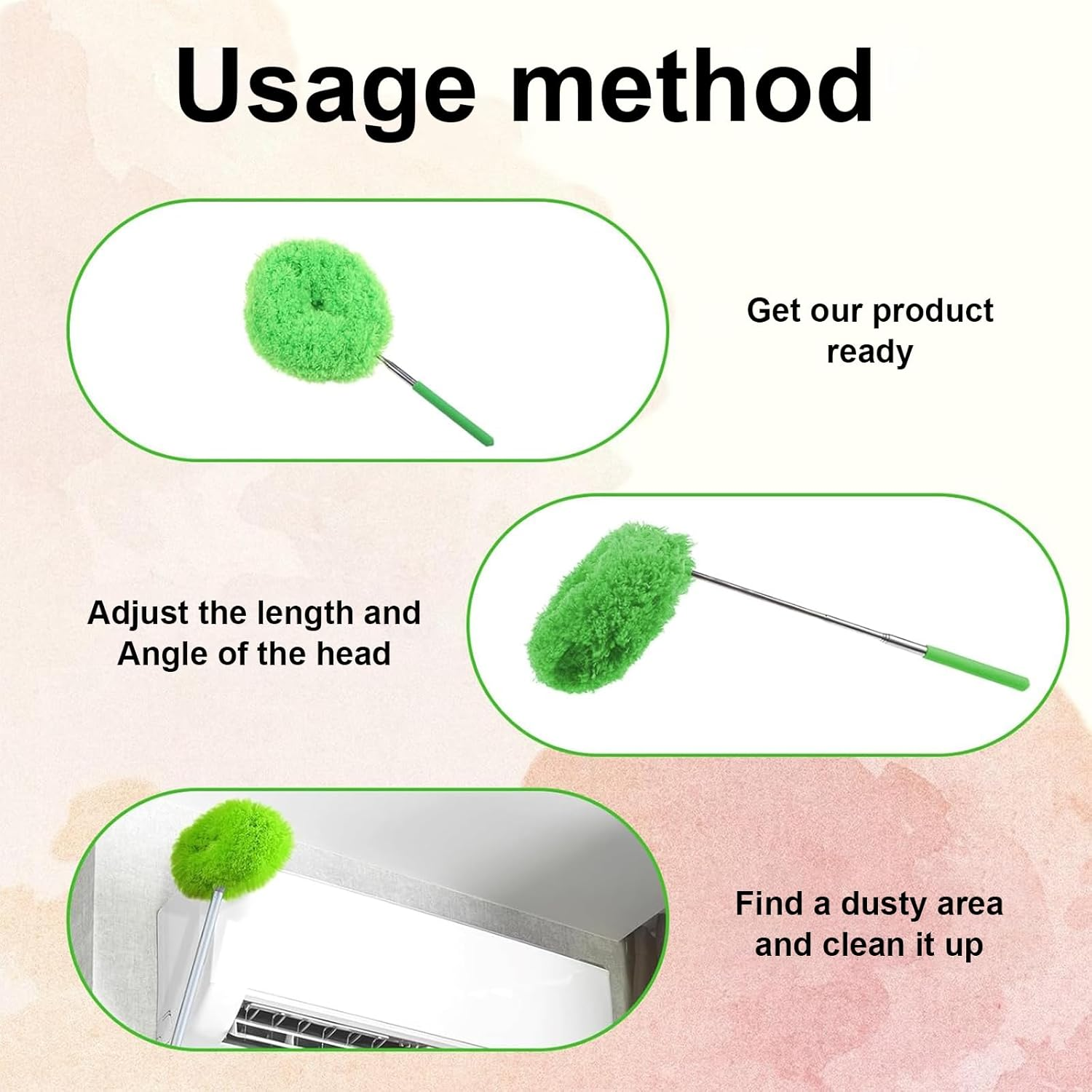 Ceiling Fan Cleaner Duster, Retractable Ceiling Fan Cleaner Duster Reusable Microfiber Blade Cleaner Fan Cleaner (Green) image number 1