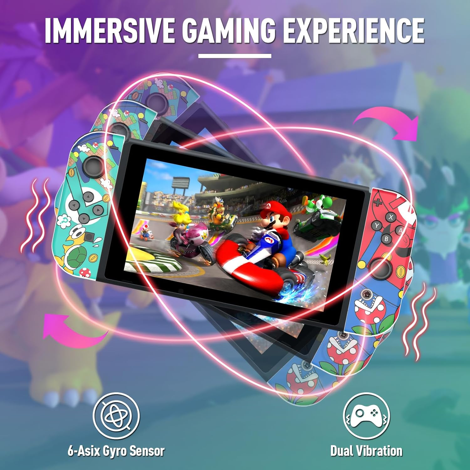 Wireless Controller Compatible with Switch/Lite/Oled, Joypad for Console, Wireless Replacement for Game Pad, Joystick Support Dual Vibration/6 Axis Motion/One-Key Wake-Up, Red Green image number 6