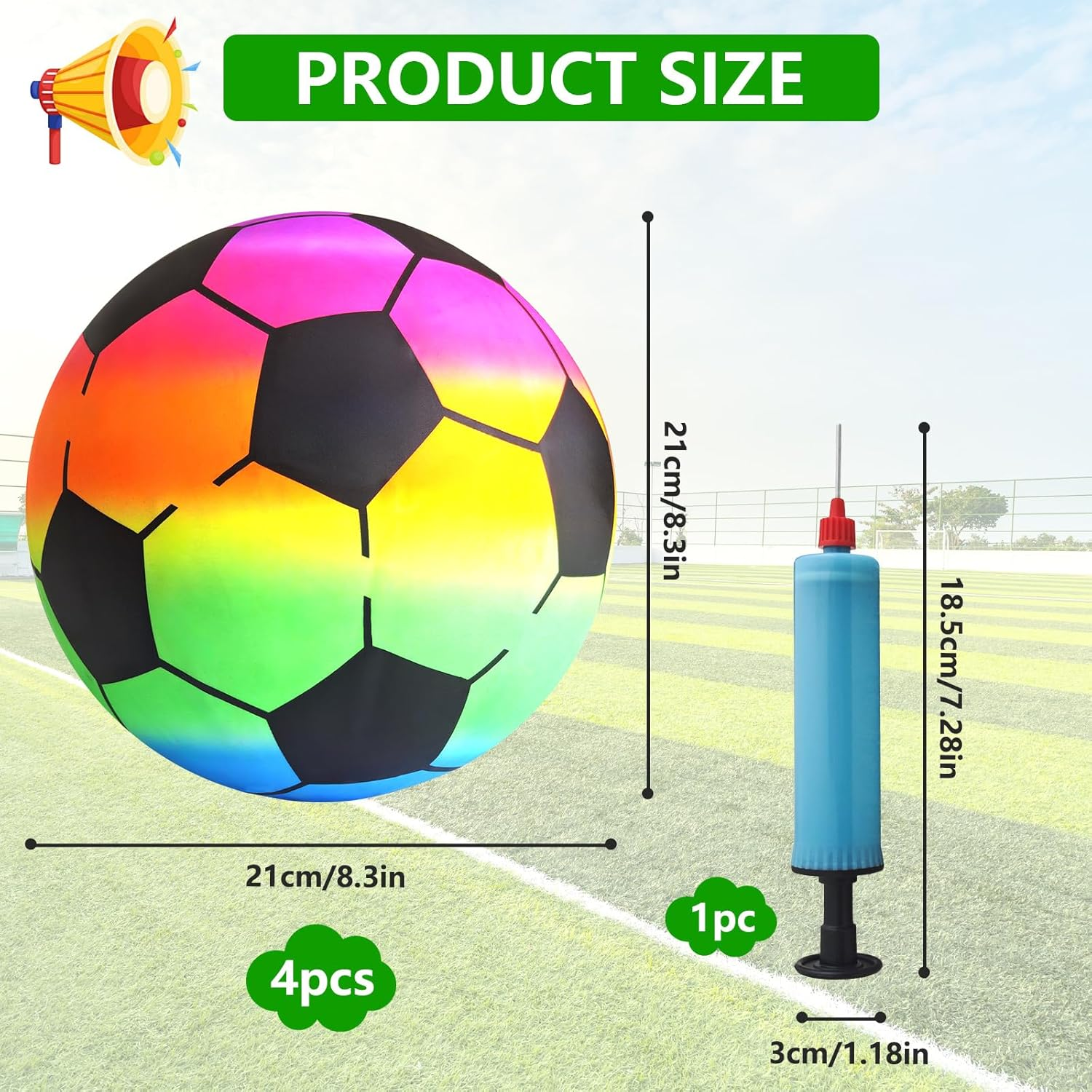 YIMETOP Pack of 4 Rainbow Ball Children, PVC Football Children and Adults, Inflatable Balls with Pump, 21 Cm Children'S Ball Rainbow Ball Water Ball, Football for Indoor and Outdoor Play Ball Children image number 6