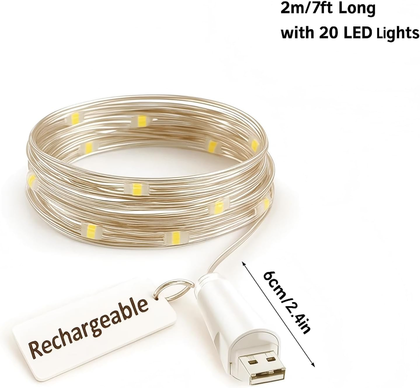 Rechargeable LED Fairy Lights &ndash;USB Powered Battery Operated String Lights, Warm White Waterproof Copper Wire Firefly Lights for Mason Jars Bedroom Wedding DIY Decor Christmas (Multicolor, 1Pack) image number 3