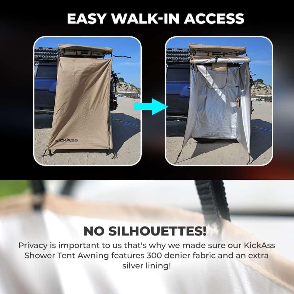Kickass Premium Shower Tent Awning with Roll Out Roof - Durable Car Awning, Shower Room, Privacy Shelter, Bathroom, Outdoor Changing Room, Tall, Portable, Waterproof, Off-Grid, 4X4 Ute Caravan Ready image number 2