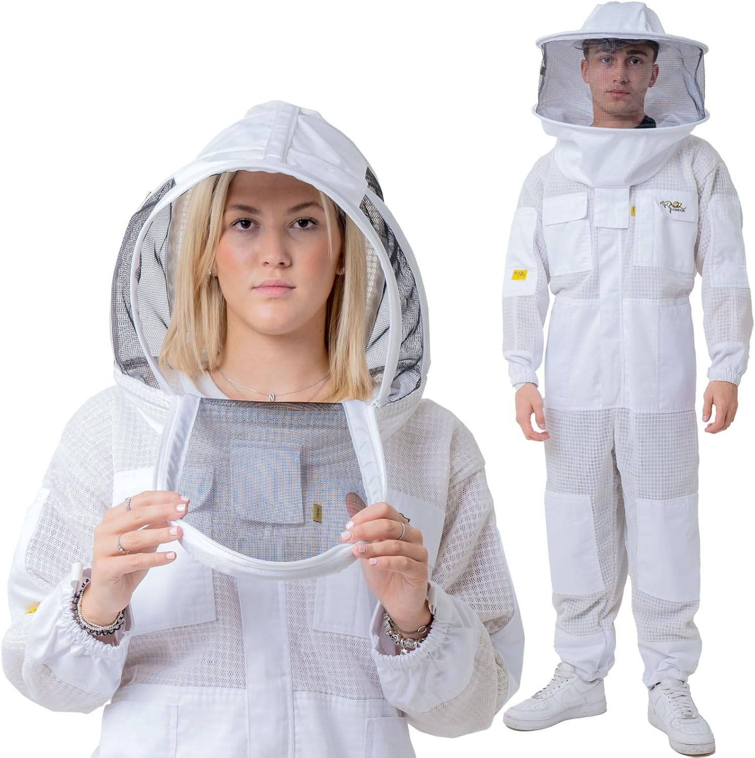 3 Layer Ventilated Beekeeping Suit with 2 Veils, Beekeeper Suit for Men & Women | Breathable Mesh Protection | Fencing & round Hat | 8 Pockets | Sting-Proof Professionally Designed (5XL)