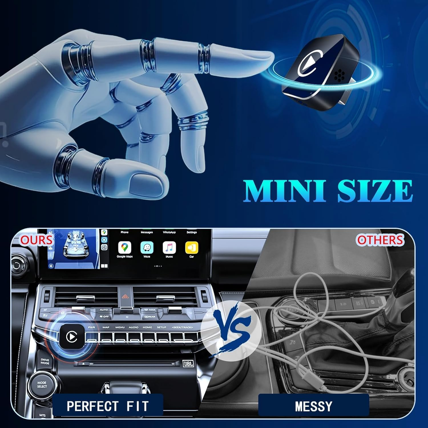 Wireless Carplay Adapter, 2026 Upgraded 2 in 1 Wired to Wireless for Apple Carplay & Android Auto, Mini USB Design Car Play Adapter with Type-C Extension, Plug and Play, Stable Connection & No Latency image number 1