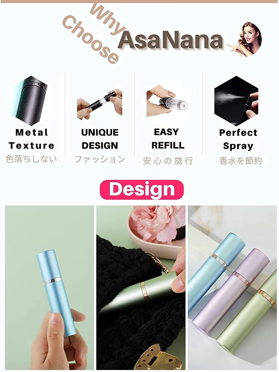 Asanana Perfume Atomiser, Refillable & Travel Size Perfume Bottle, 9 Ml (P9-Silver) image number 2