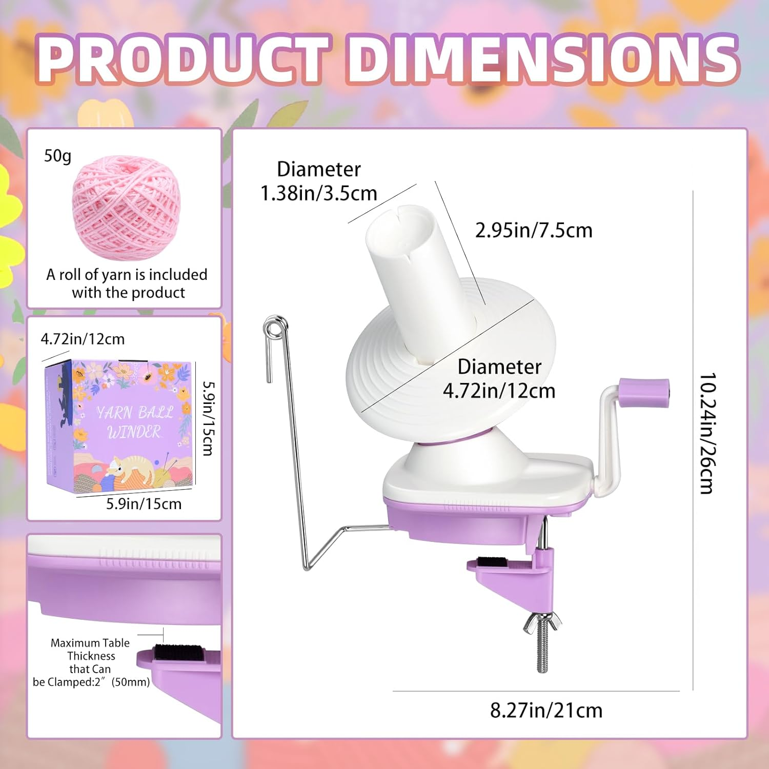 Yarn Ball Winder Hand Operated, Yarn Cake Wool Winder, Purple Yarn Ball Winder for Crocheting and Knitting, Wool Winder Holder Knitting Yarn Winder, the Helper for Knitting Enthusiast image number 4