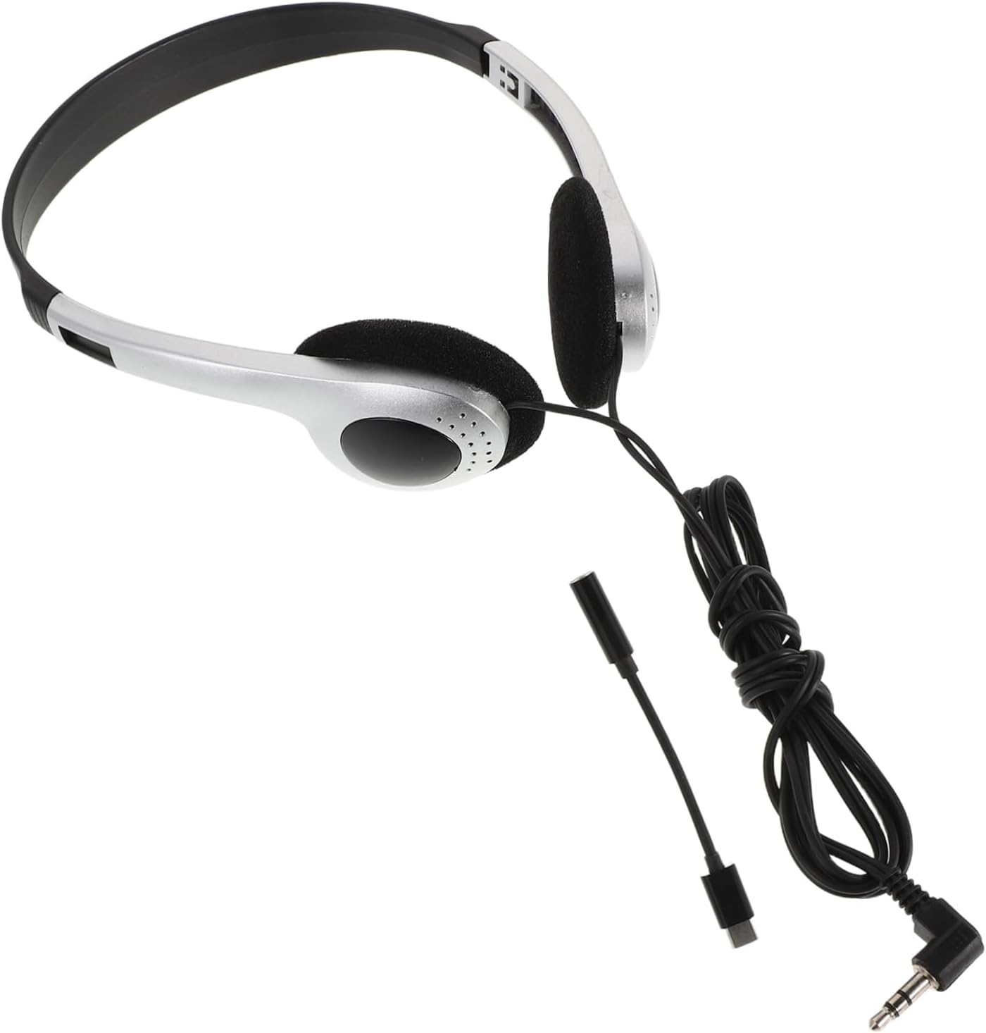 FONDOTIN Retro On-Ear Headphones Silver Finish and 3.5Mm to Type-C Adapter, Lightweight Wired Music Headset Compatible Computers, Cell Phones and Tablets, Comfortable Student and Travel Headphones image number 4