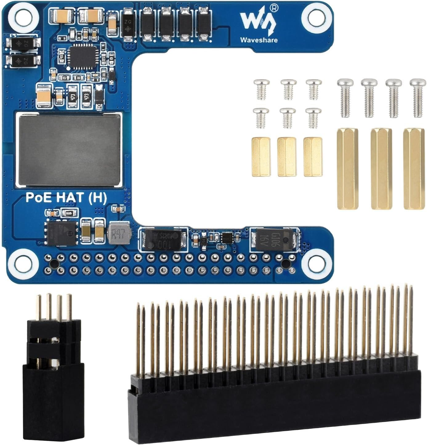 Waveshare Power over Ethernet HAT (H), Compatible with Raspberry Pi 5 / CM 5, 5V 5A Output, Stable Performance, Supports 802.3Af/At Network, Isolated Switched-Mode Power Supply, Poe HAT, Board ONLY