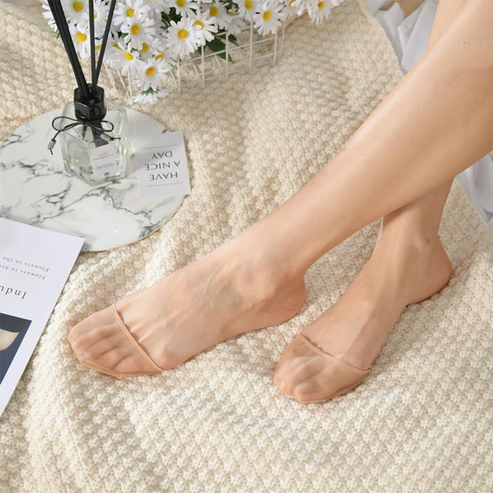 JZS Half Toe Socks,6 Pairs Lace Toe Topper Socks No Show Liner Seamless Socks with Padded Forefoot Non-Slip for Women One Size
