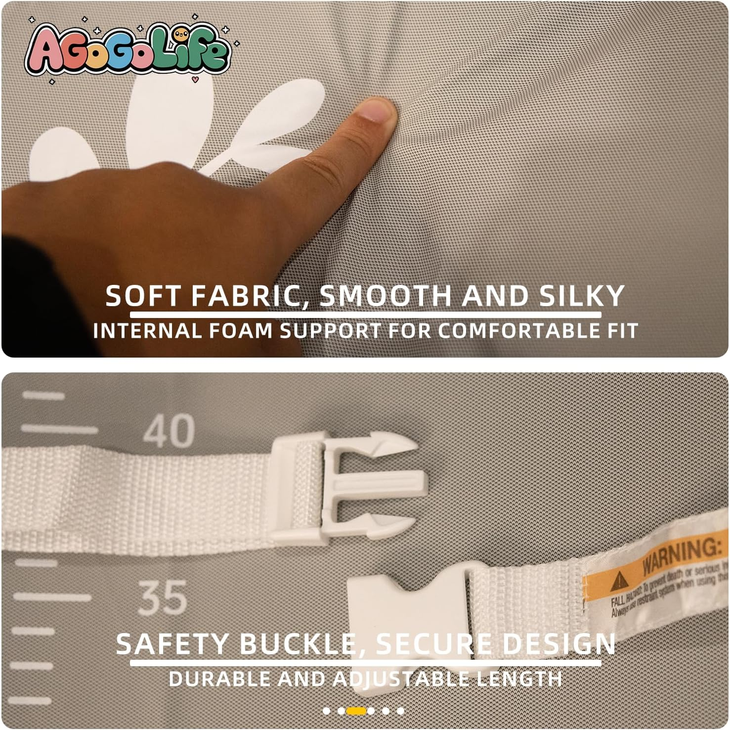 AGOGOLIFE Baby Changing Pad with Ruler, Waterproof PU Leather Wipe-Clean Mat with Safety Belt, Anti-Slip Base, Fits Standard Changing Tables