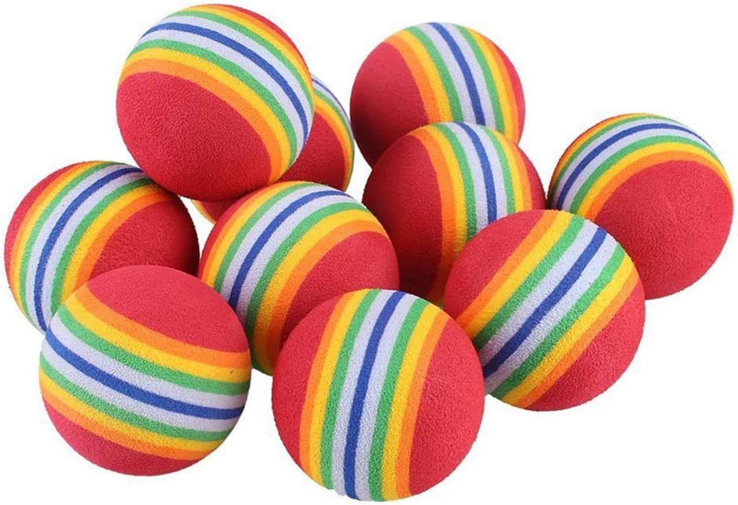 VOVIGGOL 12 Pack 2 Color Rainbow Cat Toy Balls Soft EVA Foam Interactive Indoor Kittens Favorite Toys 1.38" Dia. Small Dogs Puppies Toy Balls Bulk Activity Chase Quiet Play Sponge Ball - 12Pcs/ 2 Type Color image number 6