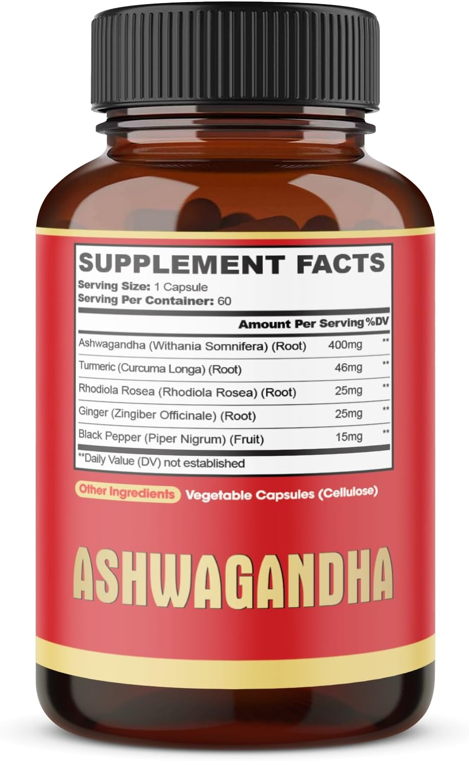 3 Packs 60 Capsules for 6-Month Supply - 5 in 1 Organic Ashwagandha Supplements 5200Mg - Combined with Turmeric, Ginger, Black Pepper & Rhodiola - Support Restful Mood, Strength & Energy Production image number 6