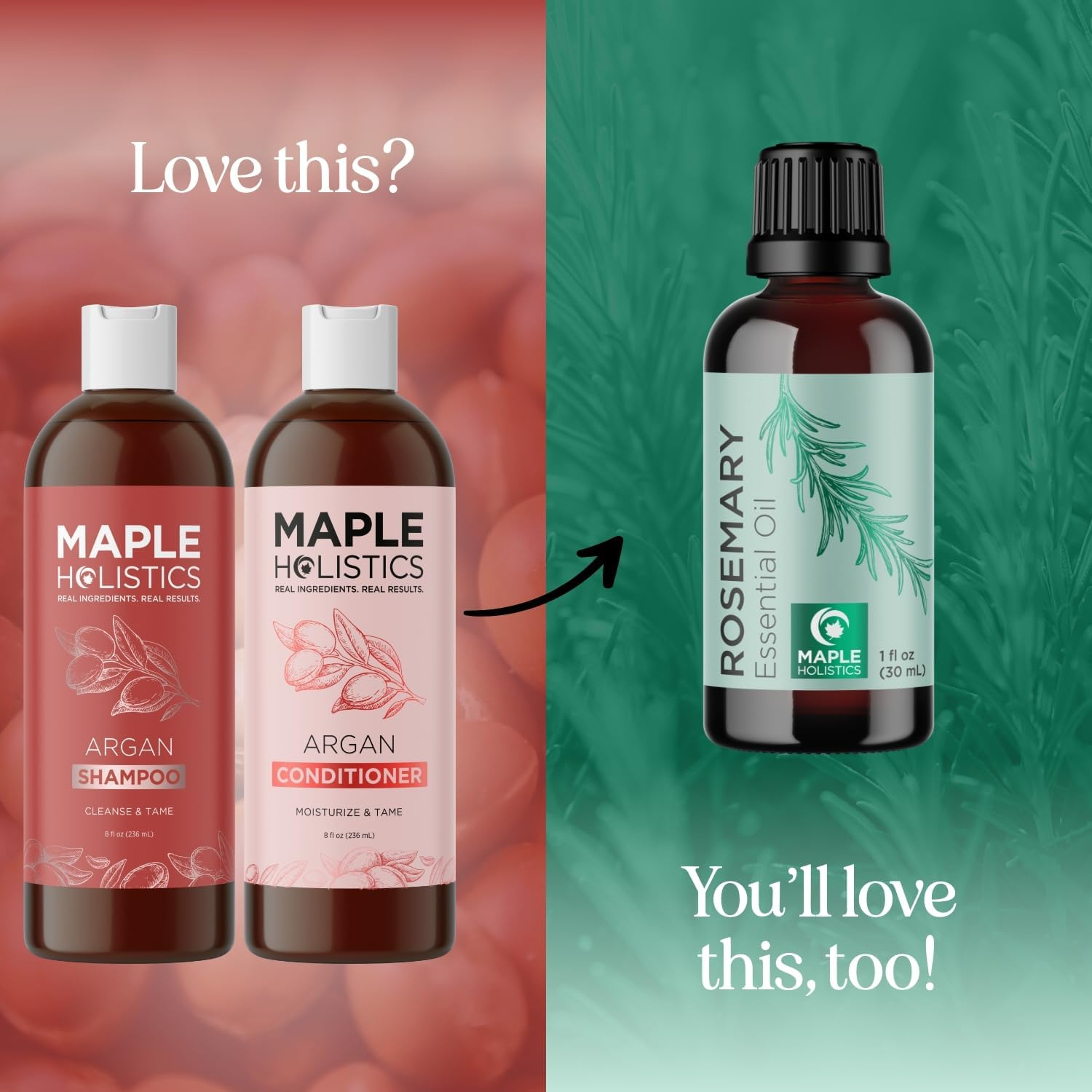 Maple Holistics Argan Oil Shampoo and Set - Argan, Jojoba, Almond Oil, Peach Kernel, Keratin - Sulfate Free - Safe for Color Treated, Damaged and Dry Hair - for Women, Men, Teens and All Hair Types image number 1