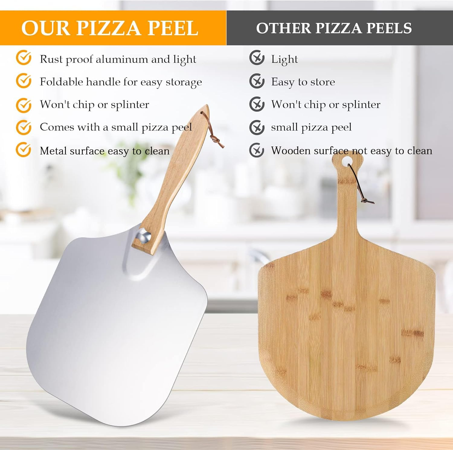 Ninonly Aluminum Pizza Peel 30.5X35.5Cm Pizza Paddle with Foldable Wood Handle, Metal Pizza Spatula with Rocker Cutter for Easy Storage&Clean, Pizza Tools for Pizza Oven Baking Pizza Bread Pastry image number 6