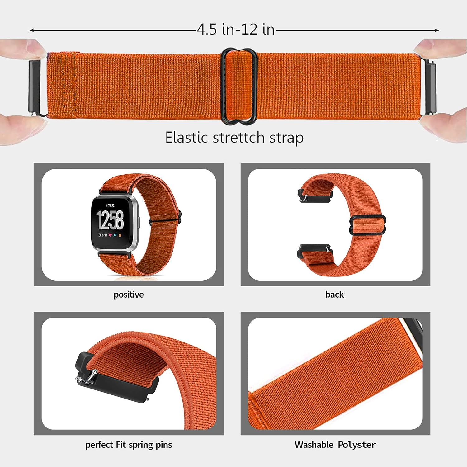 Ecogbd Elastic Replacement Strap Compatible with Fitbit Versa Wristband/Fitbit Versa Lite Wristband/Fitbit Versa 2 Wristband, Soft Nylon Sports Watch Strap for Women Men