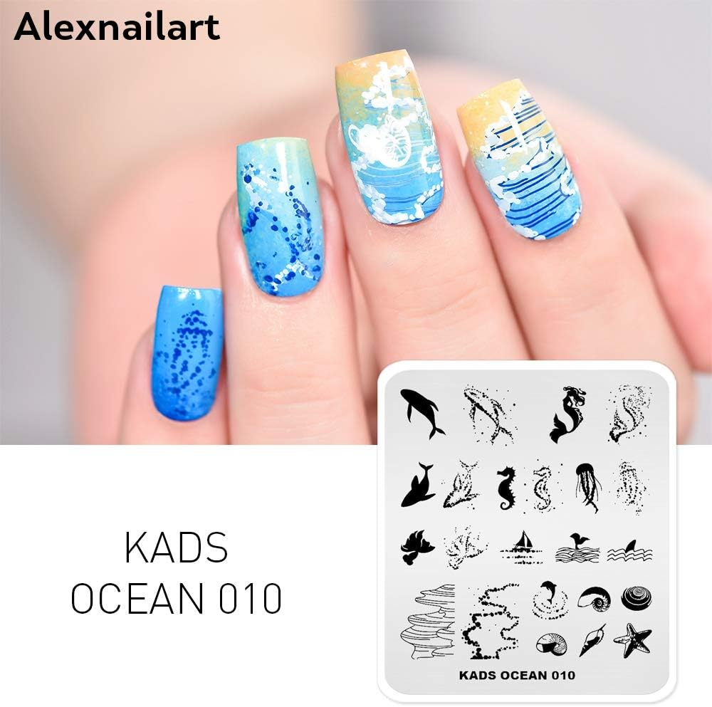Alexnailart Nail Art Stamping Plates Image Template with Ocean Mermaid Shell Jellyfish Beach Patterns for Nail Design Manicure Print DIY Nail Design Nail Polish Transfer Tools image number 4
