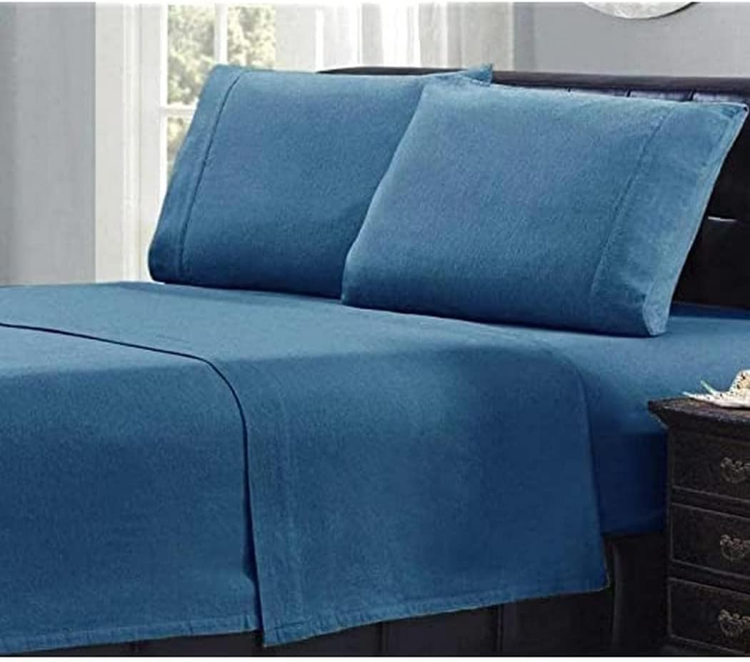 Ramesses Ultra Soft Micro Flannel Plain Sheet Set, Single, Denim