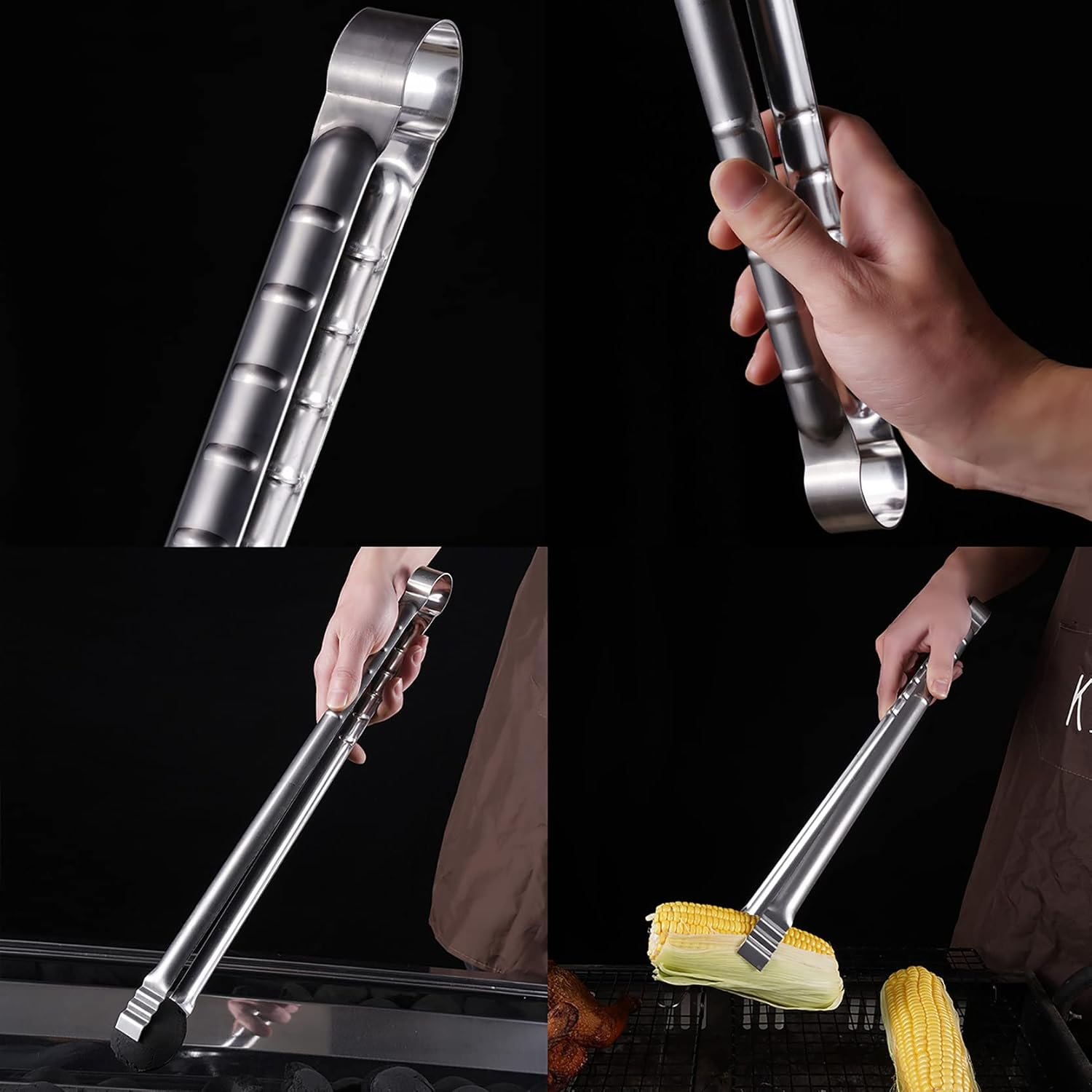 2 Pieces Stainless Steel Barbecue Tongs, 45 Cm Extra Long Steak Tong, Kitchen Cooking Tweezers, Professional Charcoal Clip, Thicken Food Tong, Korean Grill Tongs, Serving Tong image number 3