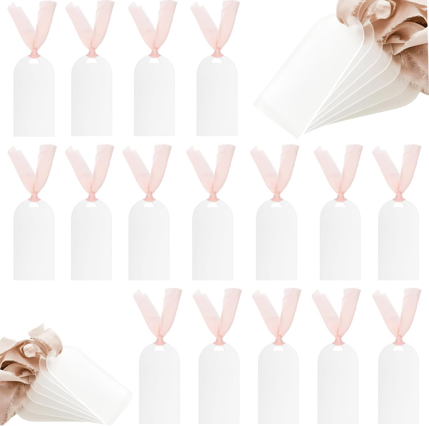 Xinghonyac 30 Pcs Frosted Acrylic Wedding Card, Arch Blank Wedding Decoration Seating Cards with Ribbon, DIY Place Cards, Decor Acrylic Name Tag for Table Setting Wedding, Dinner Parties Guest Name image number 2