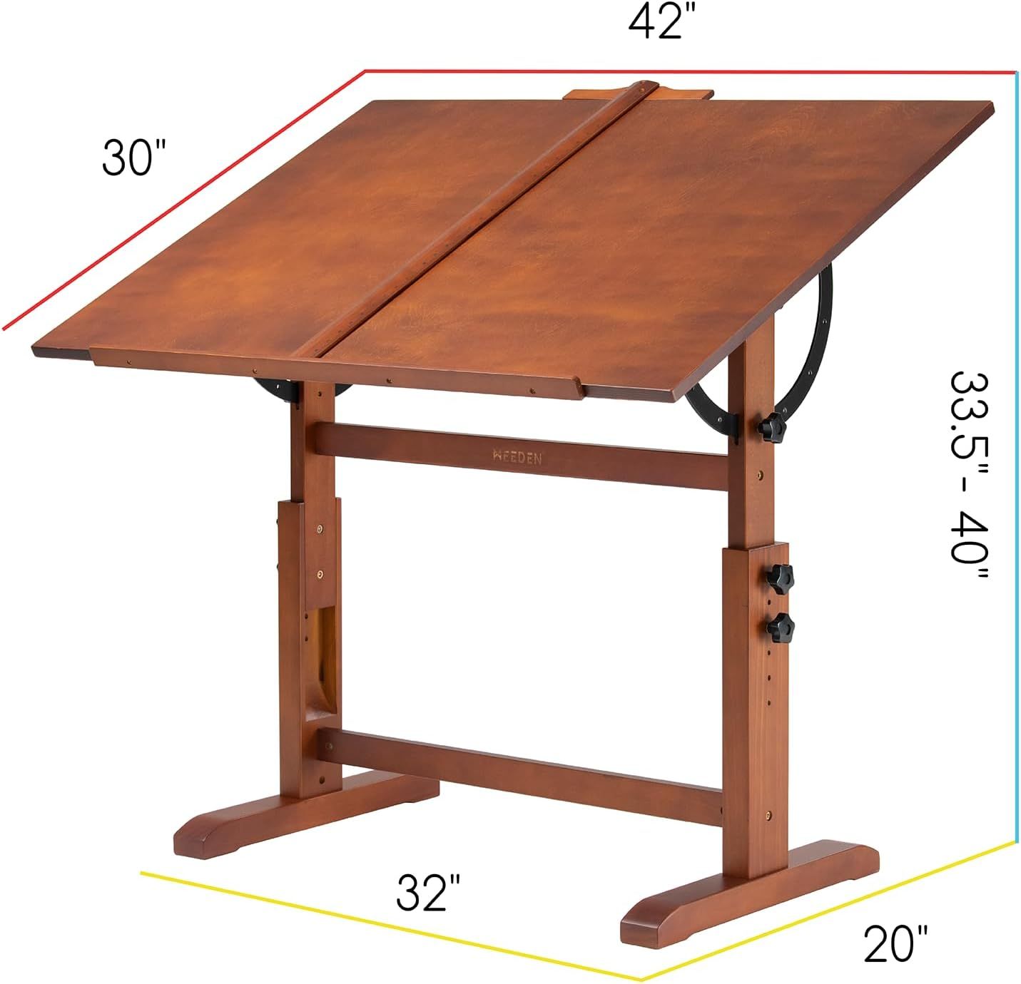 MEEDEN Extra-Large Wood Drafting Table: 42" X 30" Artist Drawing Desk - Height Adjustable Art Craft Table - Tilting Table for Adults Painting Reading Writing Sketching image number 3