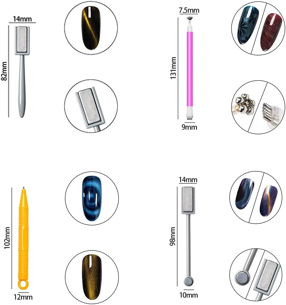 16 Pcs Nail Magnet Tool Set Magnet Plate Wand Board Magnetic Pen Stripe Nail Magnet Double Ended Magnet Wand Magnet Stick for Cat Eye Gel Polish Nail Art image number 5