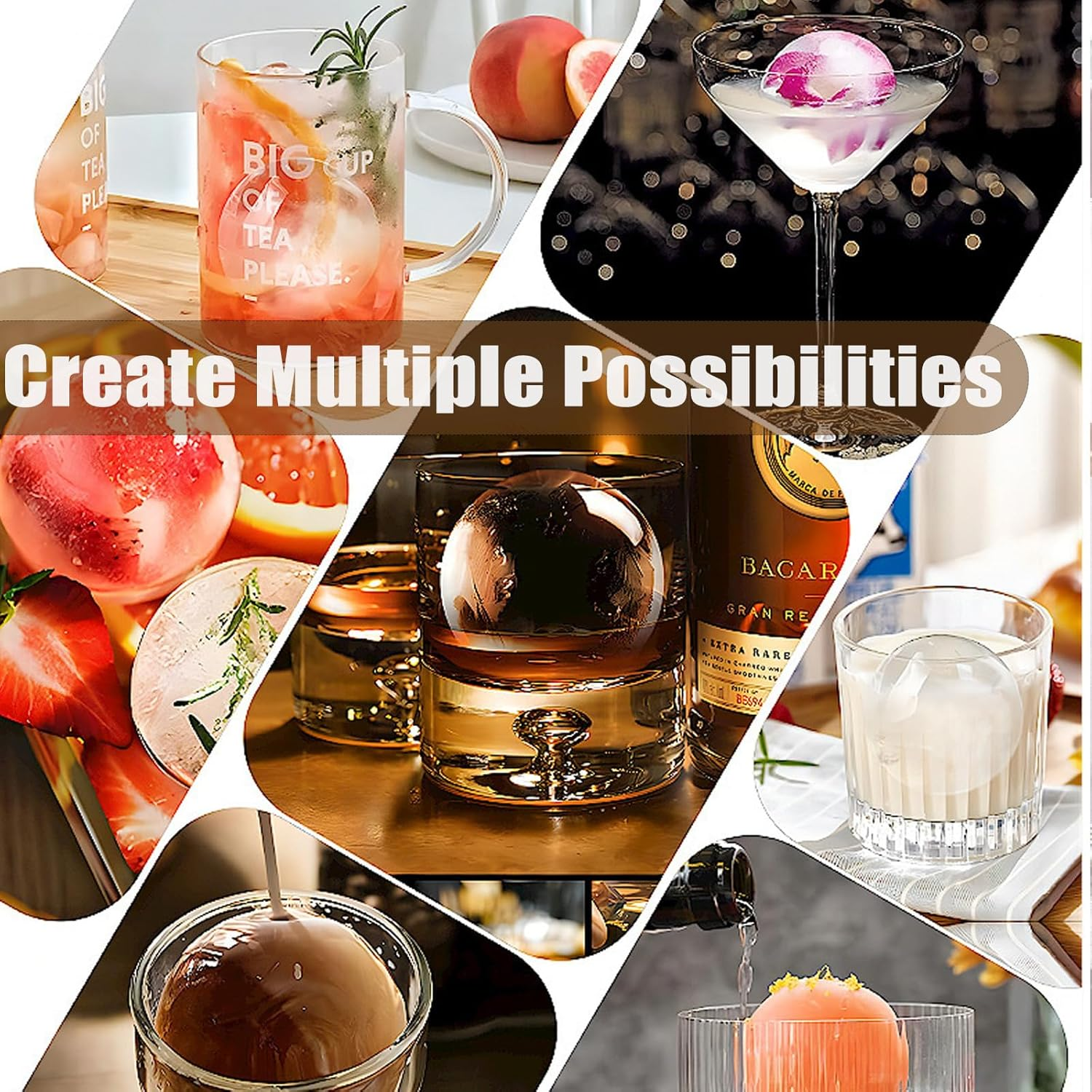 Whiskey Ice Cubes Mold Large Sphere Ice Ball Maker Mold 4Pcs Silicone round Ice Tray with Lids for Craft Ice Maker, Whiskey Cocktails Lover Easy Release image number 1