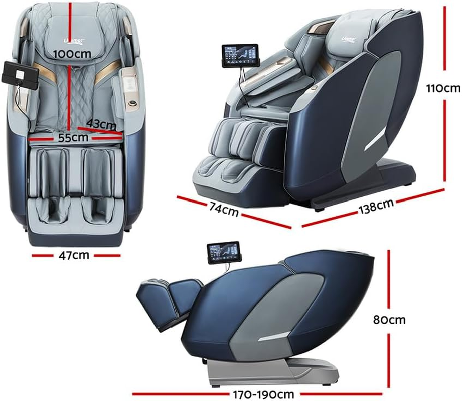 Livemor 4D Massage Chair Electric Massager Head Back, Heating Chairs, Soft PU Zero Gravity Massages Kneading Relaxation Rolling Full Body Foot Massagers Reclining Machine with LED Touch Panel Grey image number 6