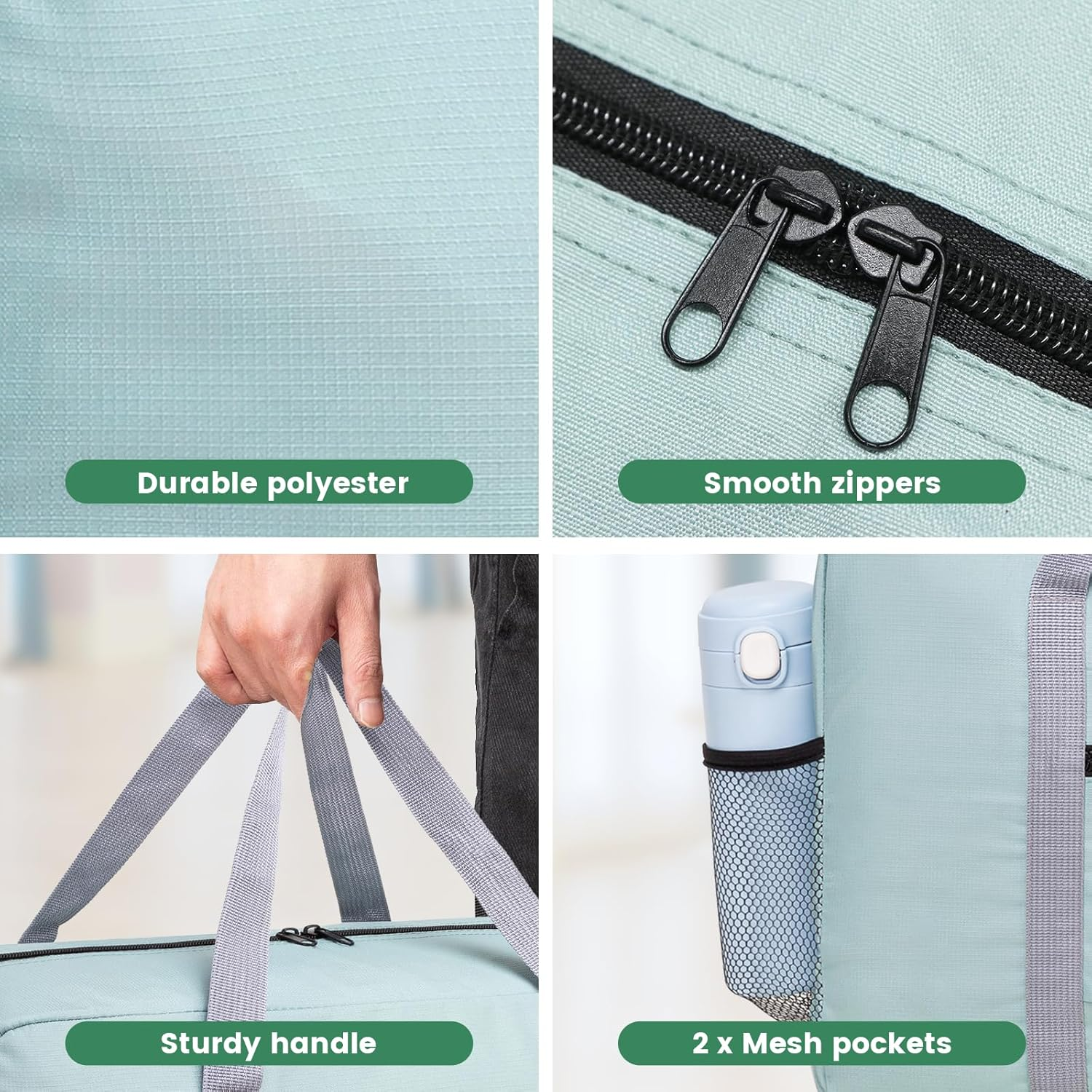 Personal Item Bag for Airlines - Foldable Travel Bag 18X14X8 Small Duffle Bag for Spirit Frontier Weekender Overnight - Green image number 6