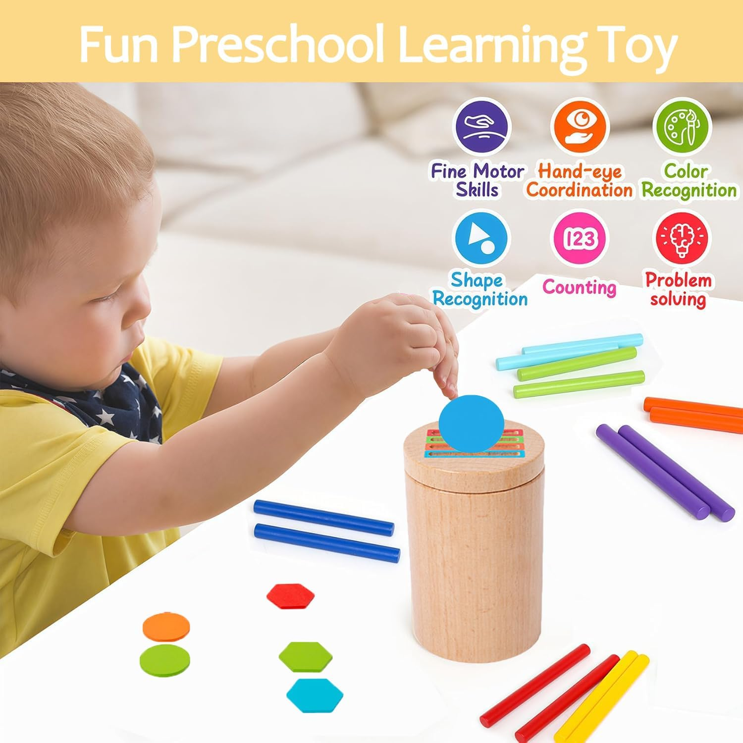 Montessori Toys for 1 2 3+ Year Old, Dual Play Wooden Toddler Educational Toys Color Sorting Preschool Learning Activities, Fine Motor Skills Sensory Matching Games for Boys Girls Gifts