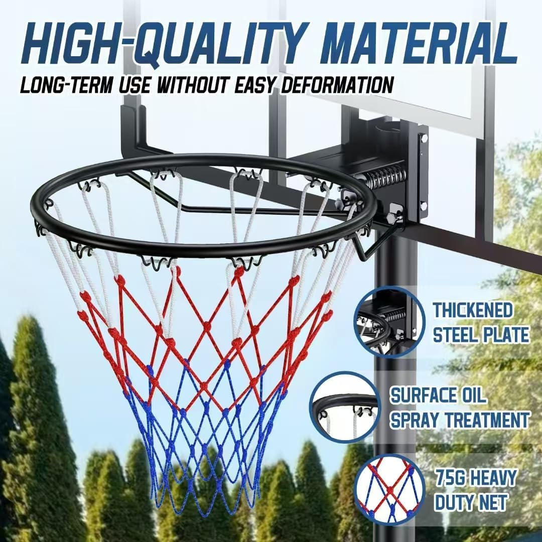 Basketball Rim, 18"(45Cm) Replacement Wall Mounted Outdoor Basketball Hoop, Heavy Duty Solid Steel, Double Spring Basketball Hoop Rim with All Weather Net for Indoor and Outdoor Hanging