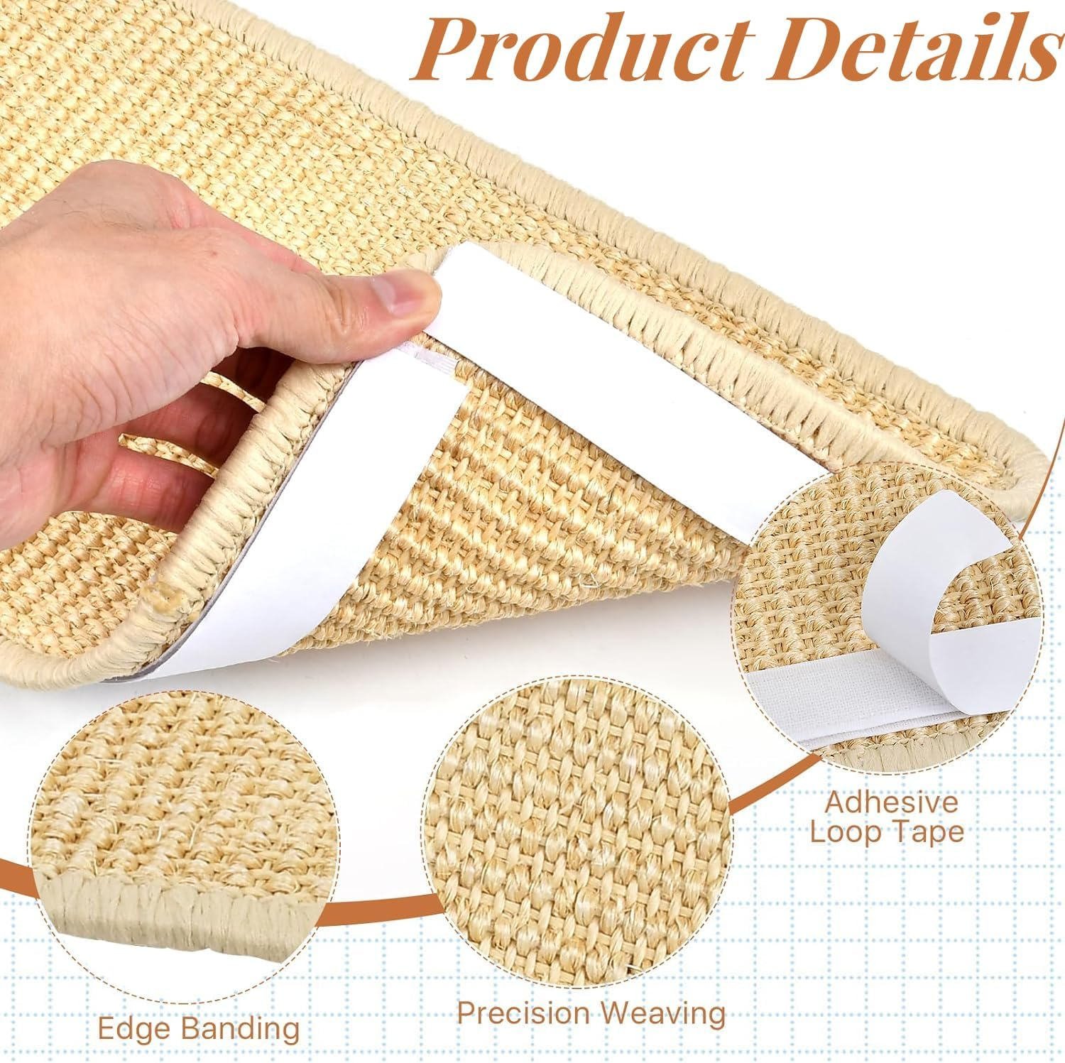 Pack of 3 Cat Scratching Mat 50 X 20 Cm, Natural Sisal Cat Scratching Pad with Adhesive Loop Tape, Cat Scratching Furniture Protective Rug + 1 Sisal Ball image number 3