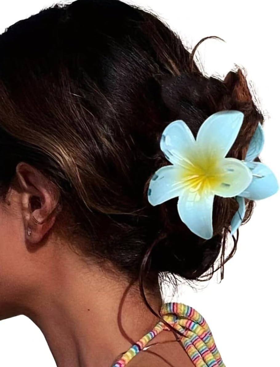 Flower Hair Clips for Women Claw Clips Summer Beaches Fashion Hair Accessories with Gradient Cute Design Barrettes Hold Hair in Place for Thick Thin Hair (Blue, 3Pcs: 1 Large 2 Small) image number 1