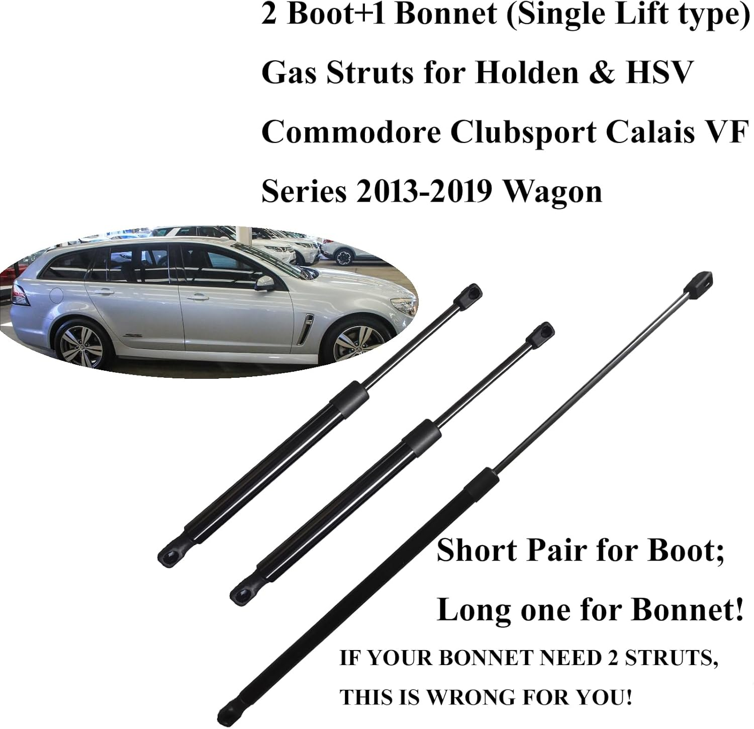 3PCS Wagon Gas Struts Set Fit for Holden VF Series Commodore Calais HSV Clubsport Sportwagon 2013-2019-1X Single Lift Type for Bonnet+ 2 for Tailgate Boot Liftgate Supports Shocks
